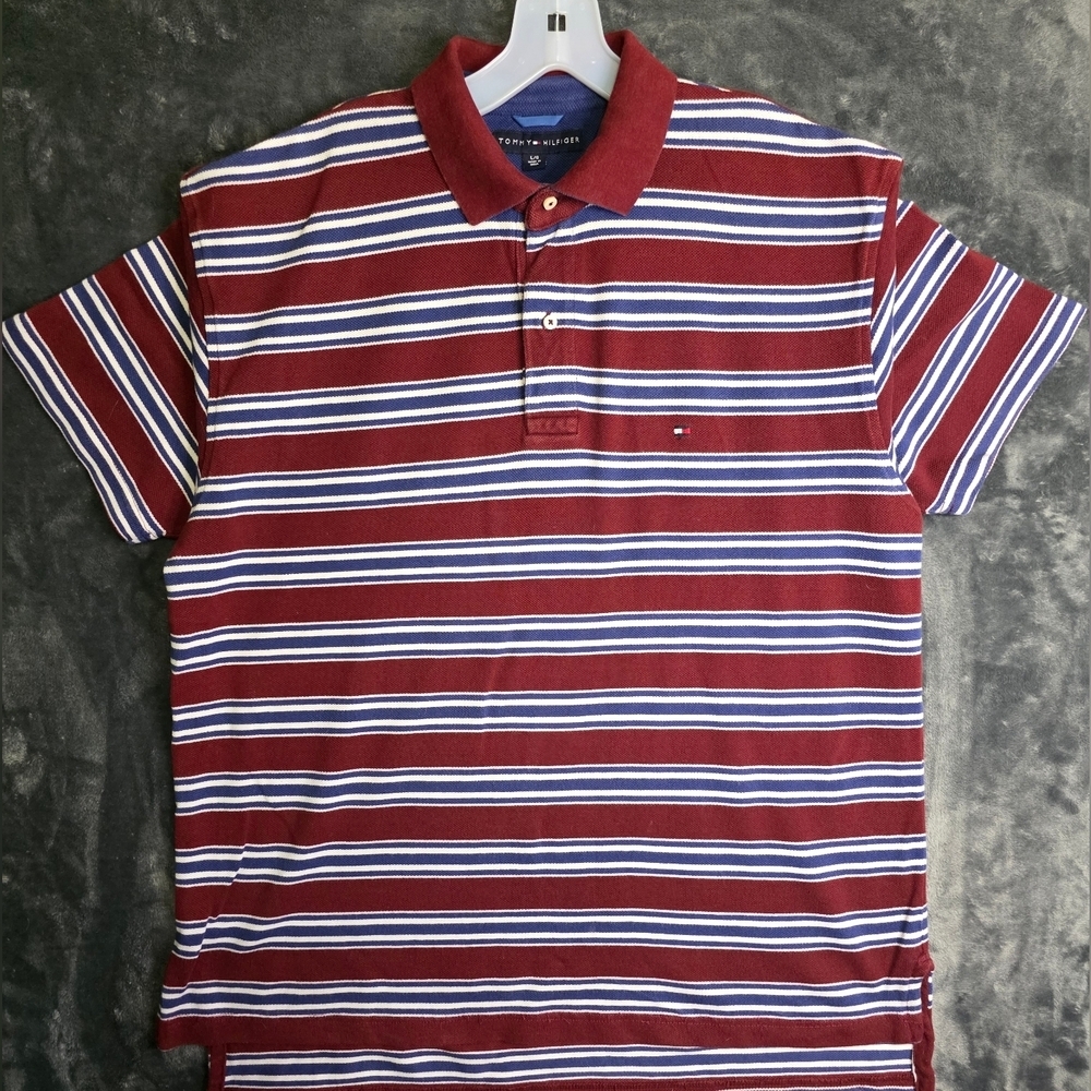 Tommy Hilfiger Red and Blue Polo Shirt